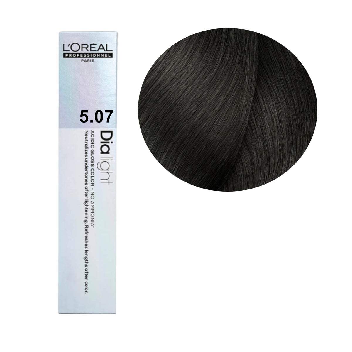 a tube of dark brown hair with a white background