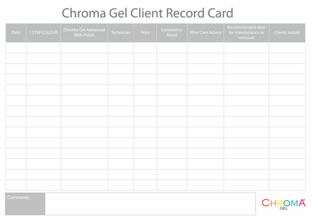 Chroma Gel Client Record Card Set of 25 - beautyhair.co.ukChroma Gel