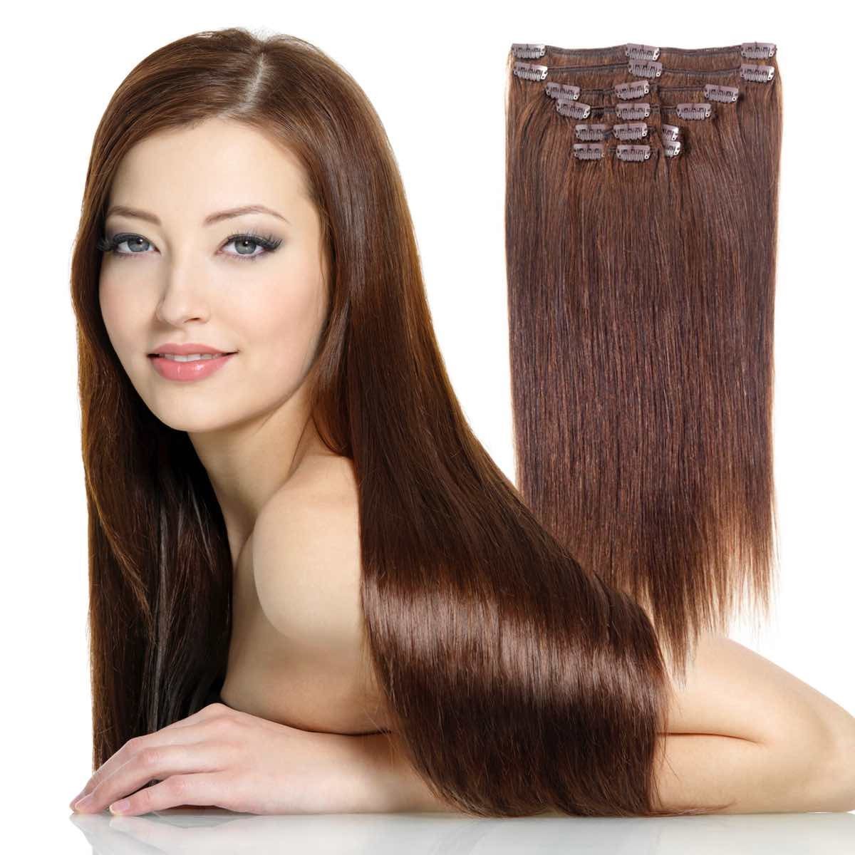 Full Head | Clip in Hair | 18 inch | Darkest Brown (2) - beautyhair.co.ukHair Extensions