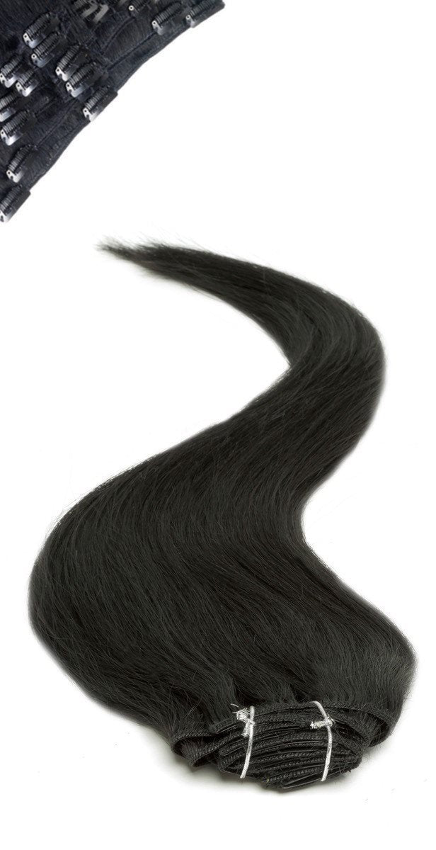 American Pride 18-Inch Jet Black Clip-In Hair Extensions: Instantly Add Volume and Length to Your Look - beautyhair.co.ukHair Extensions
