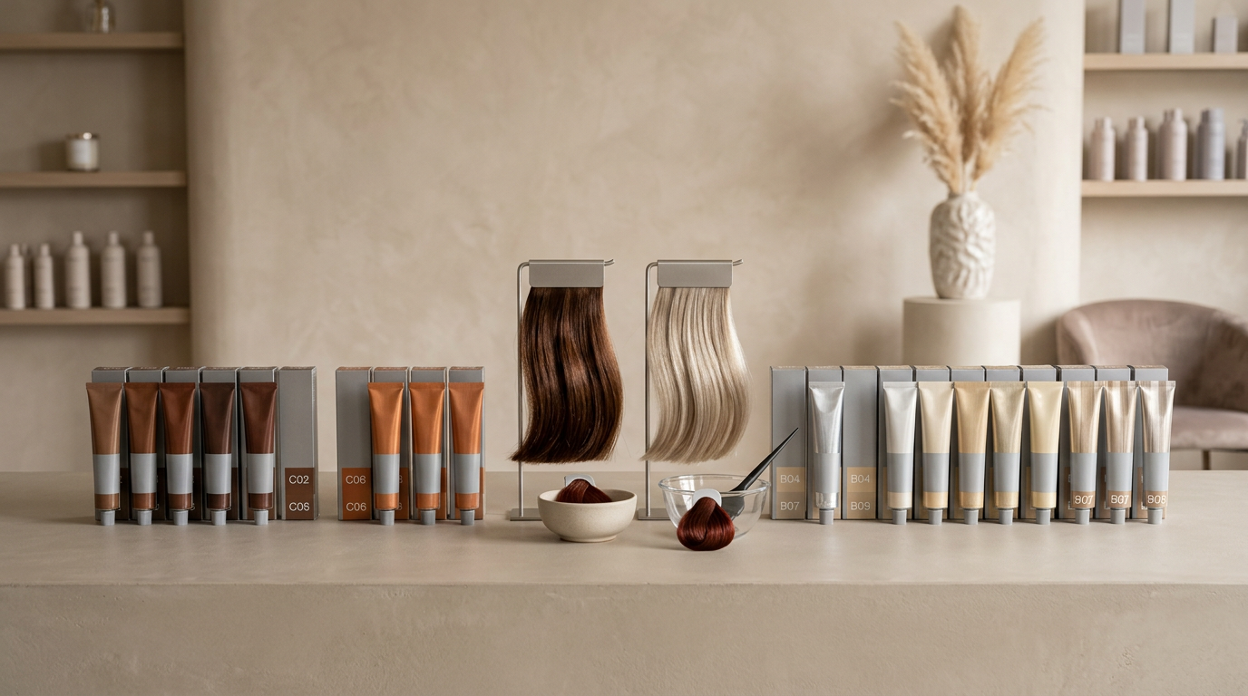 Wella Koleston Perfect shade guide with professional salon colour tubes and hair swatches
