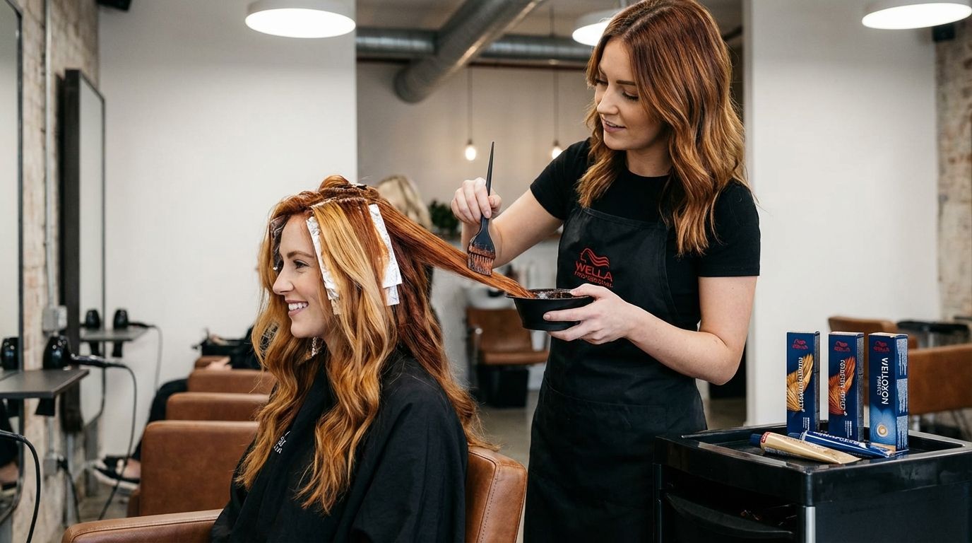 Wella Professional hair colour being applied in a modern salon