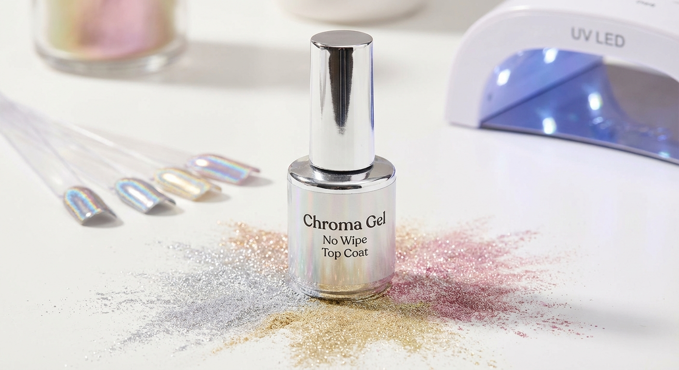 Chroma Gel No Wipe Top Coat & chrome powder