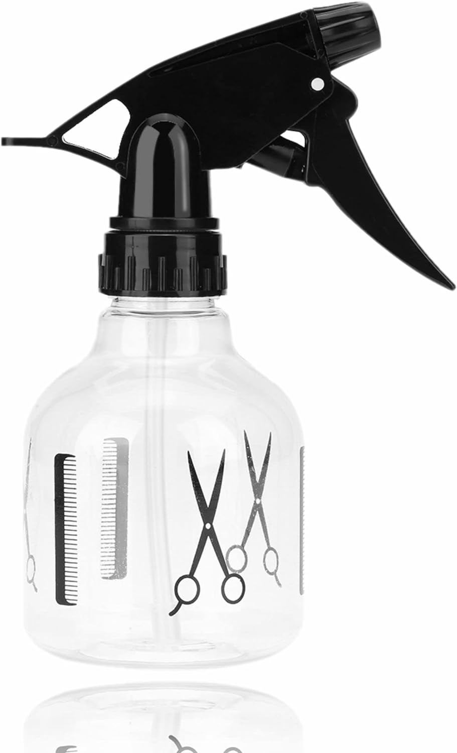 a spray bottle with scissors and a comb on it