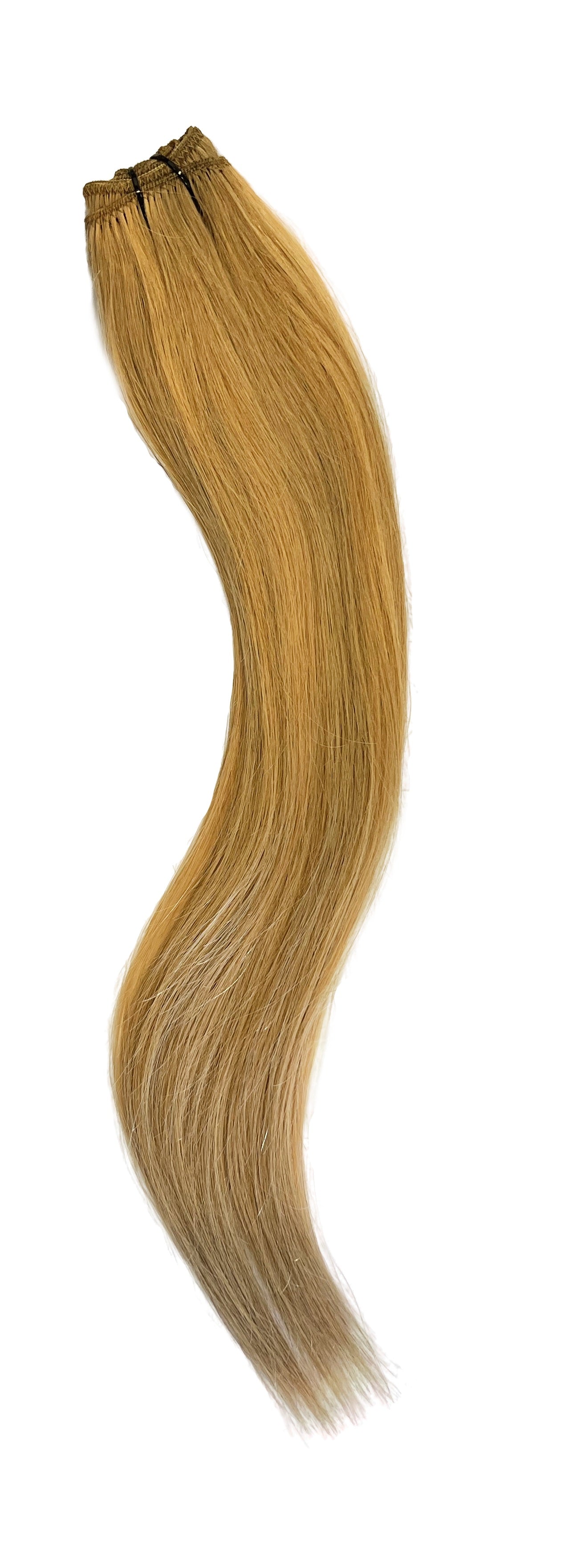 a piece of blonde hair on a white background