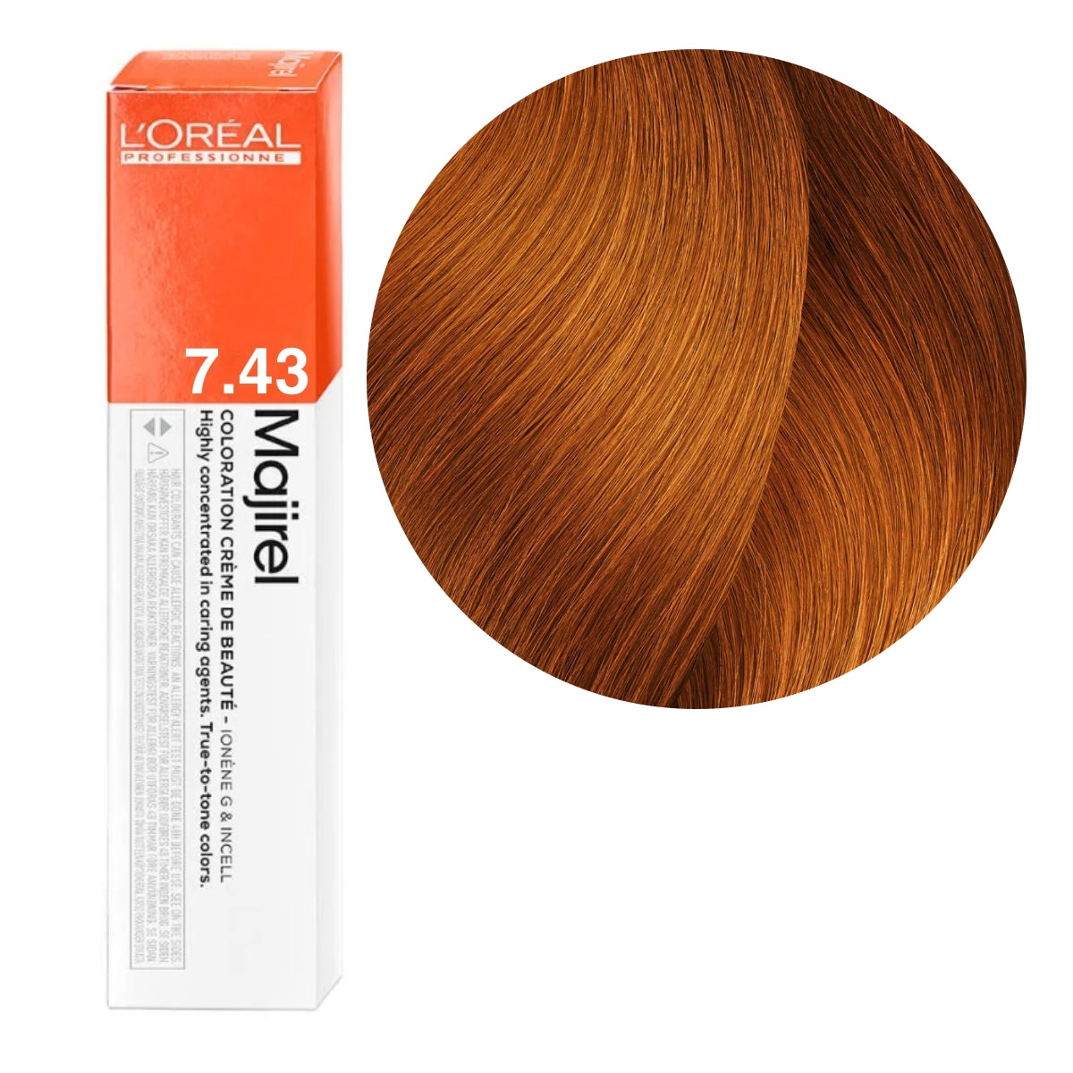 a box of lorel hair color 7.43 medium golden blonde