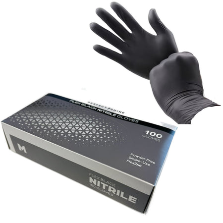 a pair of black gloves sitting on top of a box
