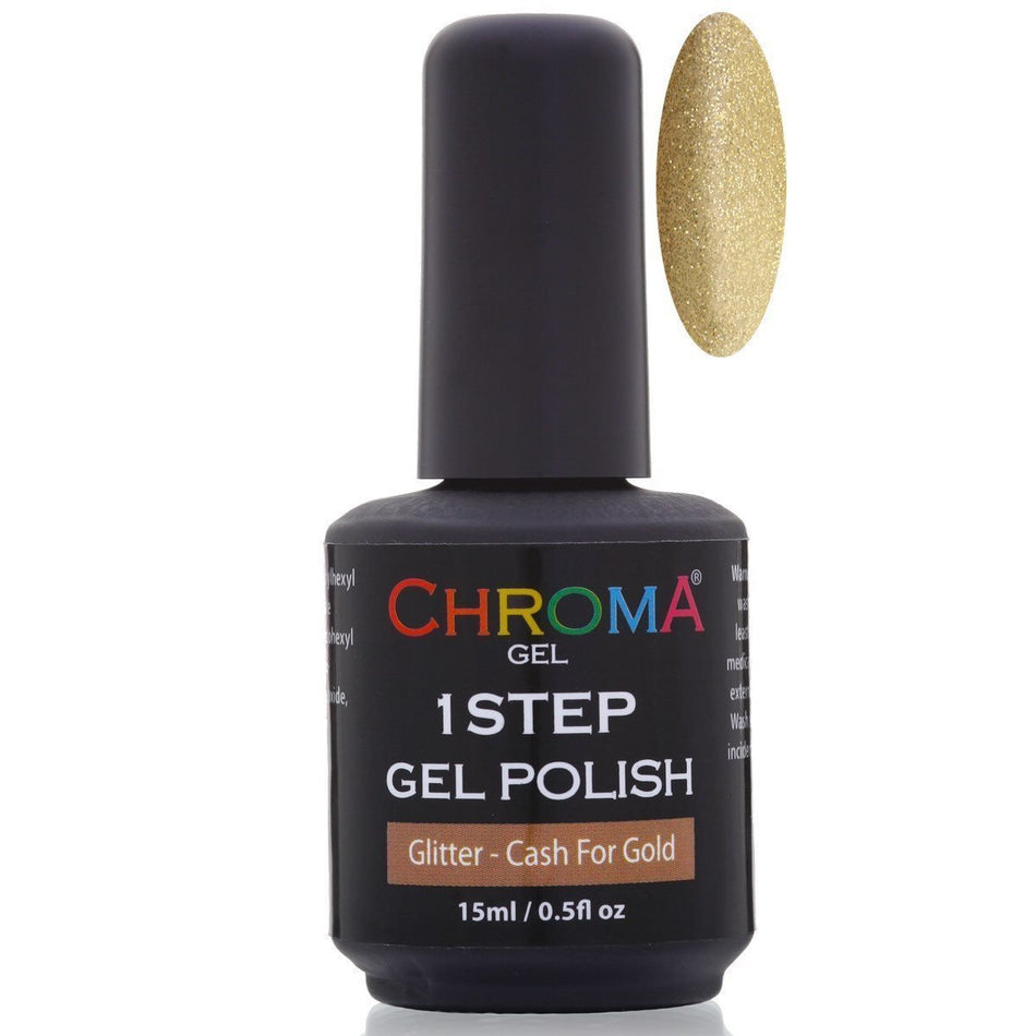 Chroma Gel 1 Step Gel Polish - Cash 4 Gold No.15: Dazzling Gold Glitter for Long-Lasting, Eye-Catching Nails - beautyhair.co.ukChroma Gel
