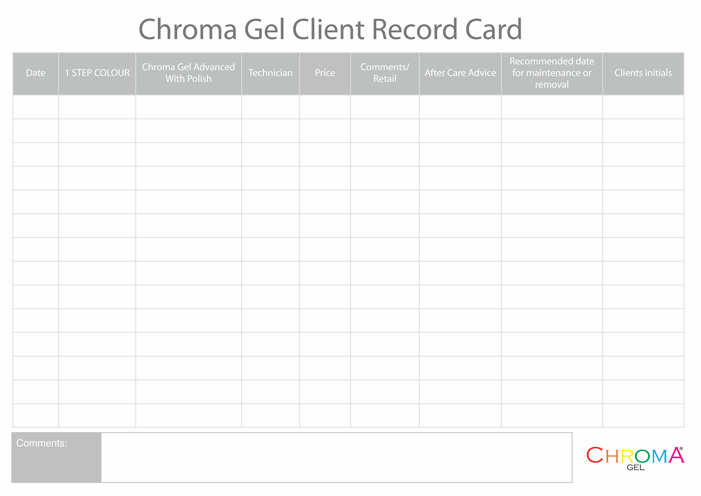 Chroma Gel Client Record Card Set of 25 - beautyhair.co.ukChroma Gel
